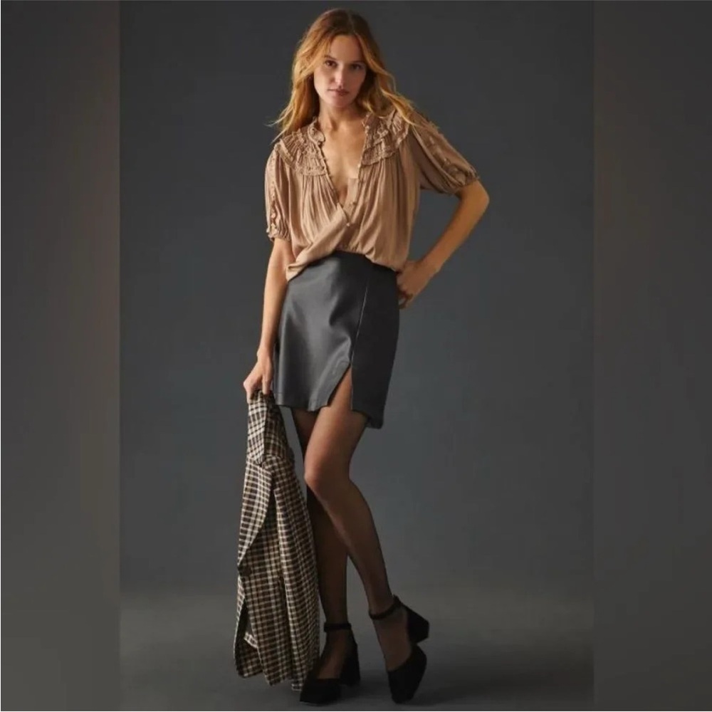 Anthropologie Dusty Beige Ruffle Blouse size S